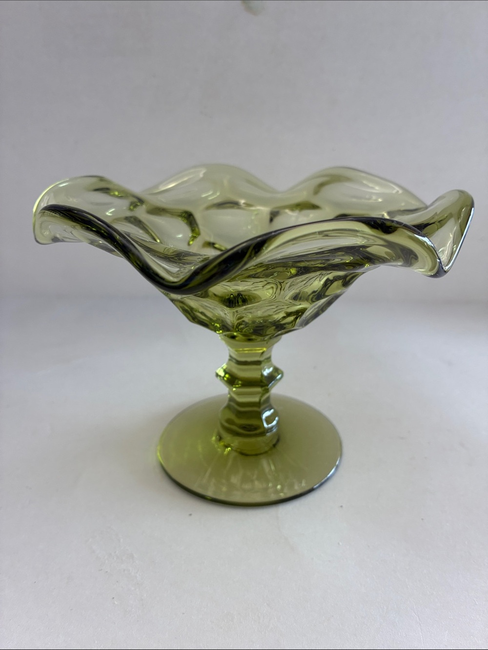Imperial Green Glass Compote Pedestal Bowl